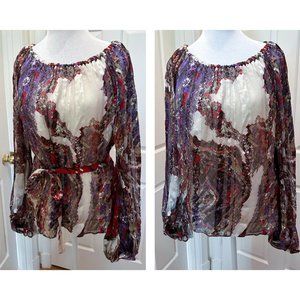 Escada Flowy Tunic Top / Silk / 34 Small / Scoop Neck / Off Shoulder / Y2k 90s